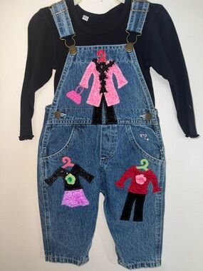 Vintage Denim Oshkosh Overalls with Colorful Fashionista Design Old store stock​